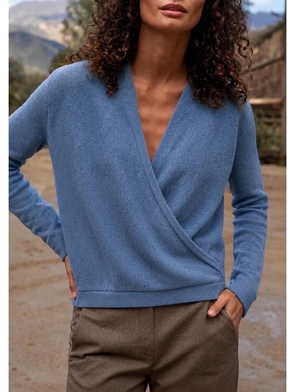 Sundance Eva Pullover 100% Cashmere Wrap Quiet Luxury Sweater Sz Small Blue